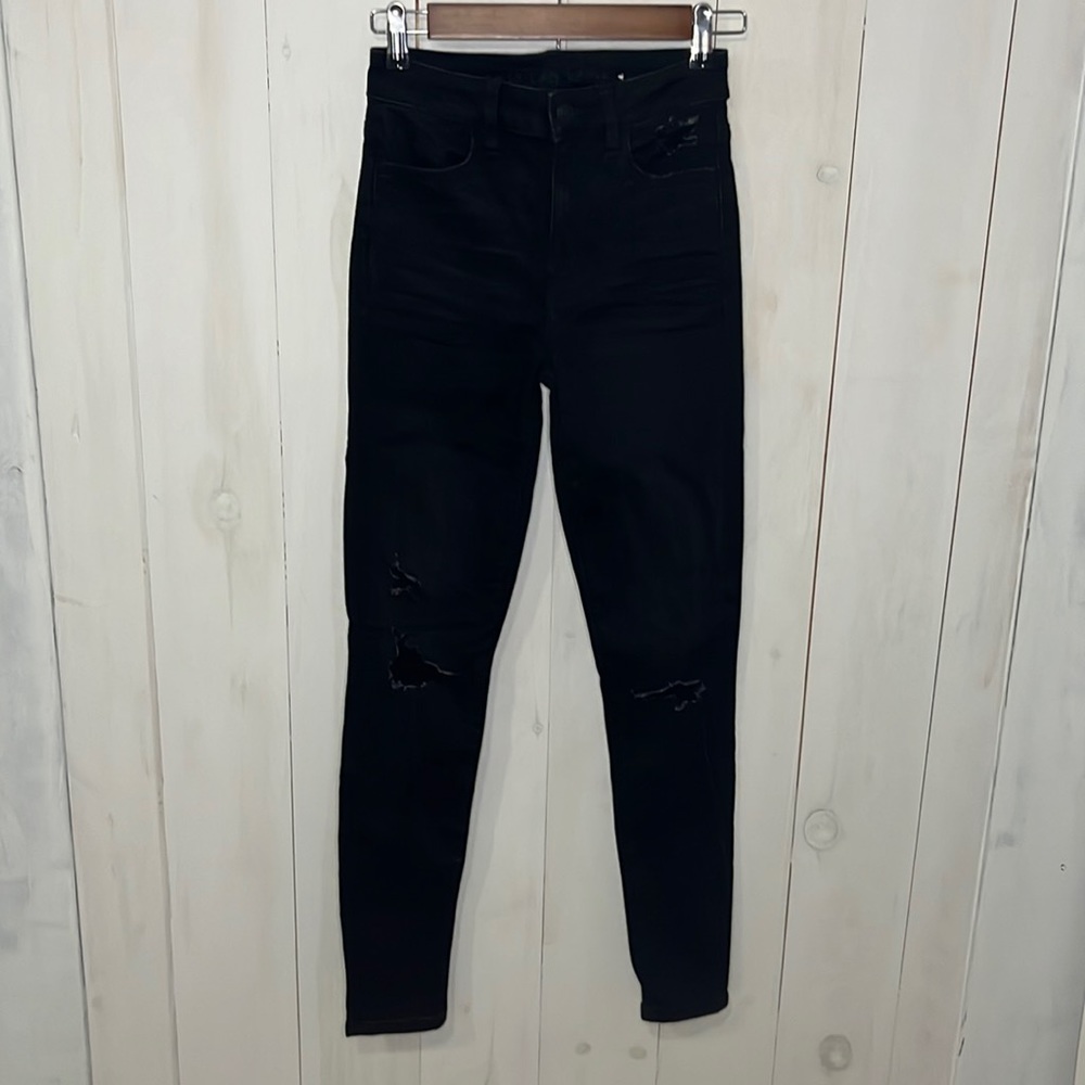 AE Next Level Stretch - Super Hi Rise Jegging - 0 regular - Black/destroyed